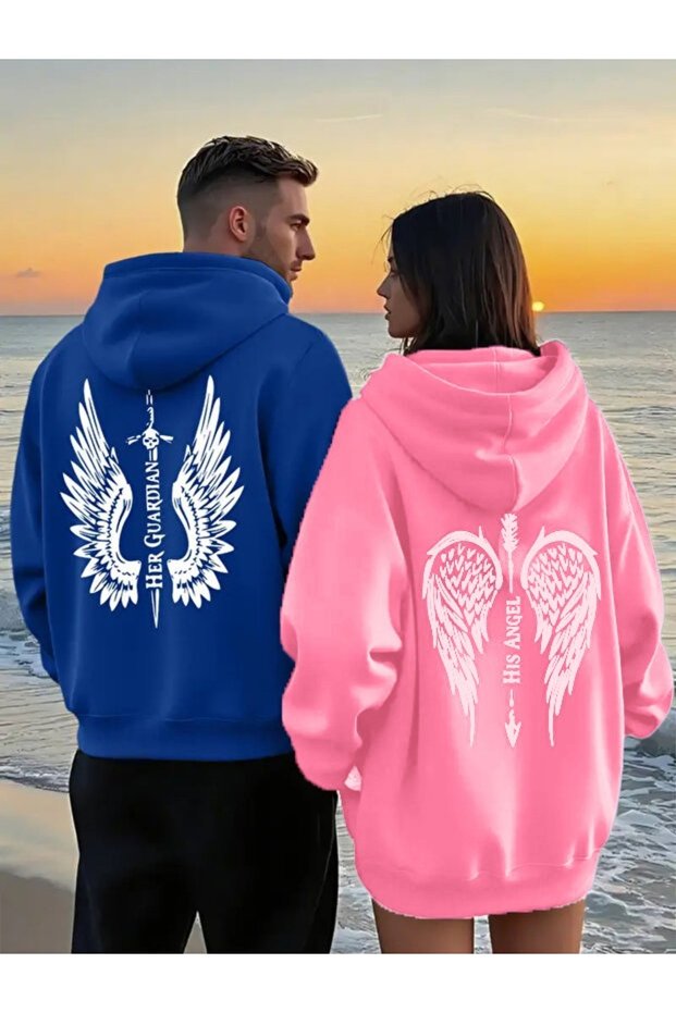 Dear Couple Combination Angel and Guardian Printed Special Design Hooded Sweatshirt Set of 2 Set