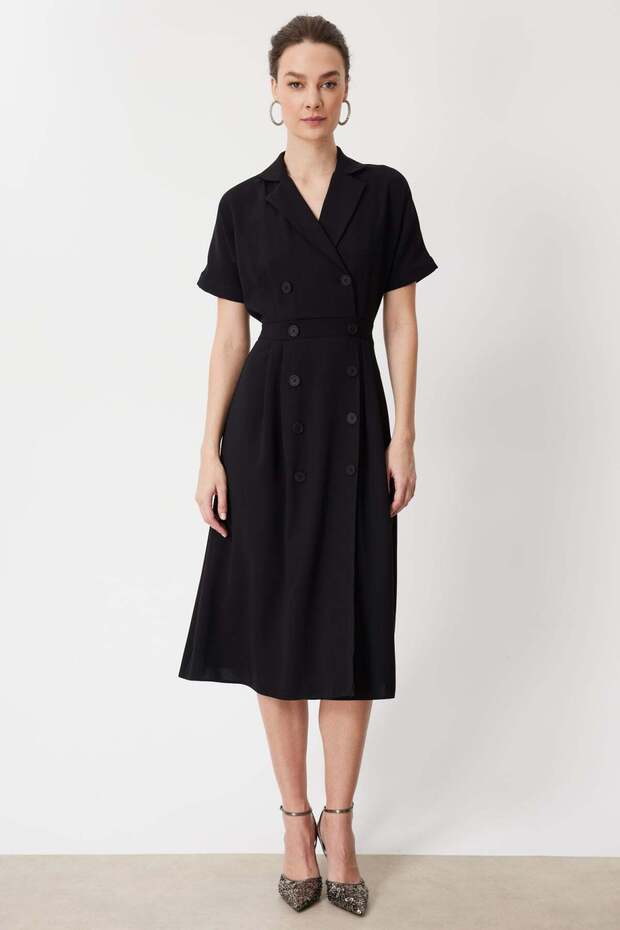 Mi Multi-Button Short Sleeve Double-Breasted Collar Dress
