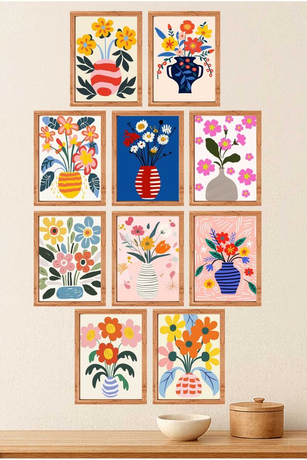 10-Piece Frame-Looking Flower Vases Painting Set – 15X20 cm Mdf Uv Printing