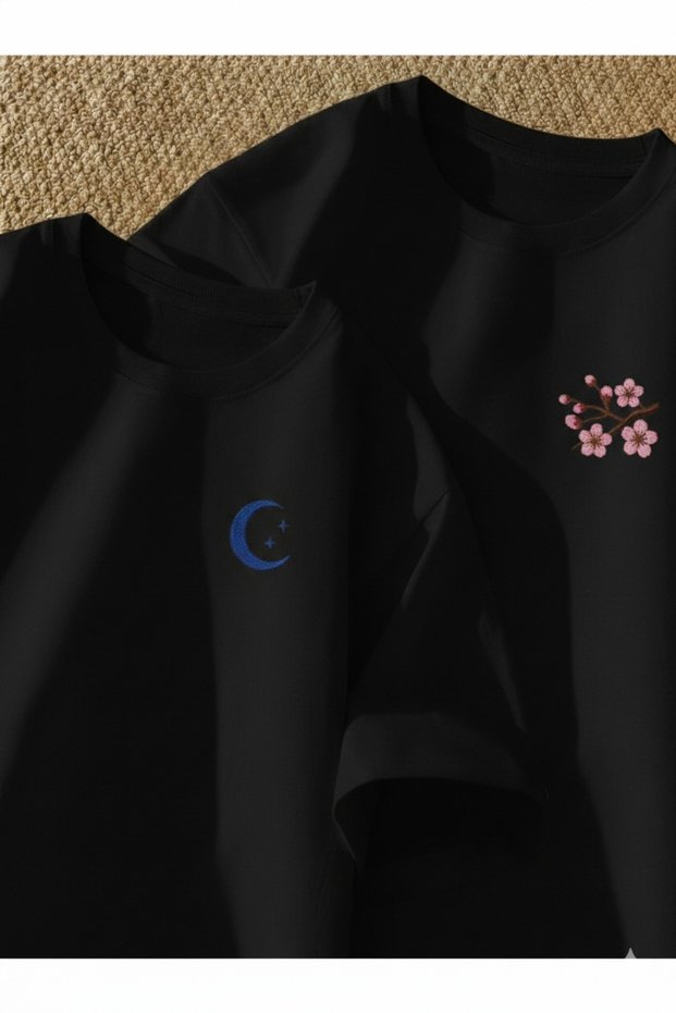 {Half Moon and Flower} Printed Premium Oversize T-Shirt