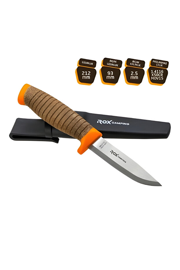 Bushcraft Plus Paslanmaz Çelik Kamp Bıçağı - Turuncu - 1