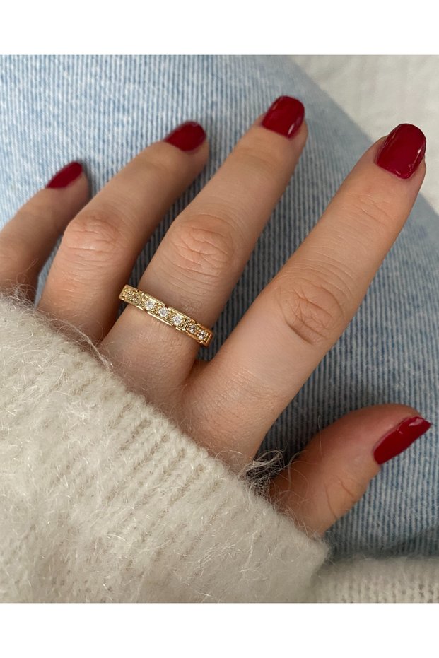 Limited Edition - Women's Ring with Row of Zircon Stones and Bottom Setting