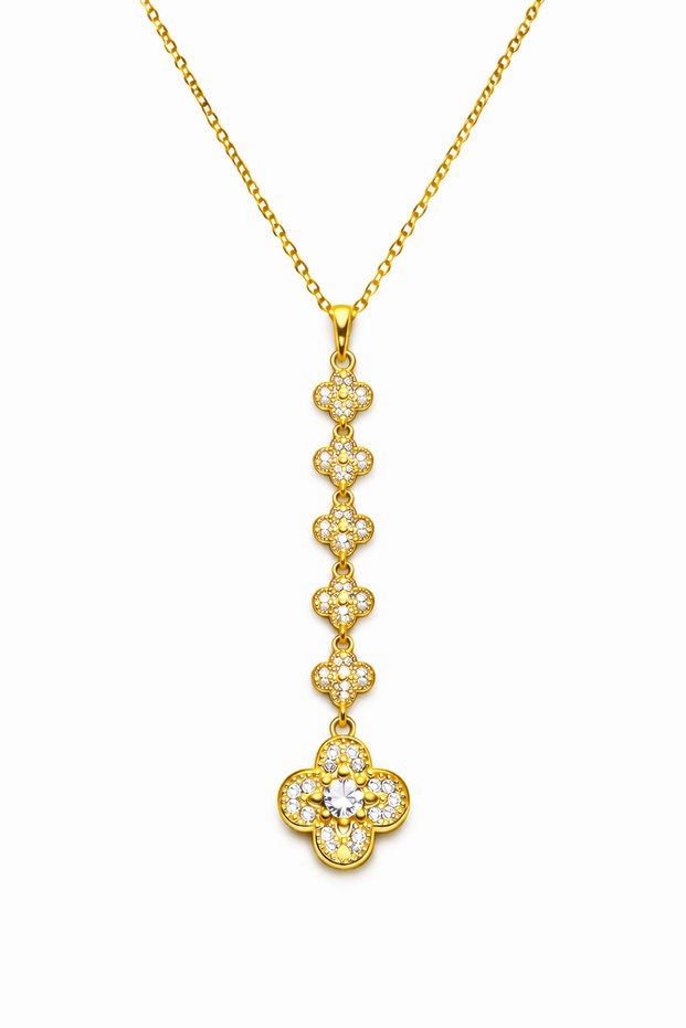 Women's Steel Clover Y Necklace Does Not Fade in Color