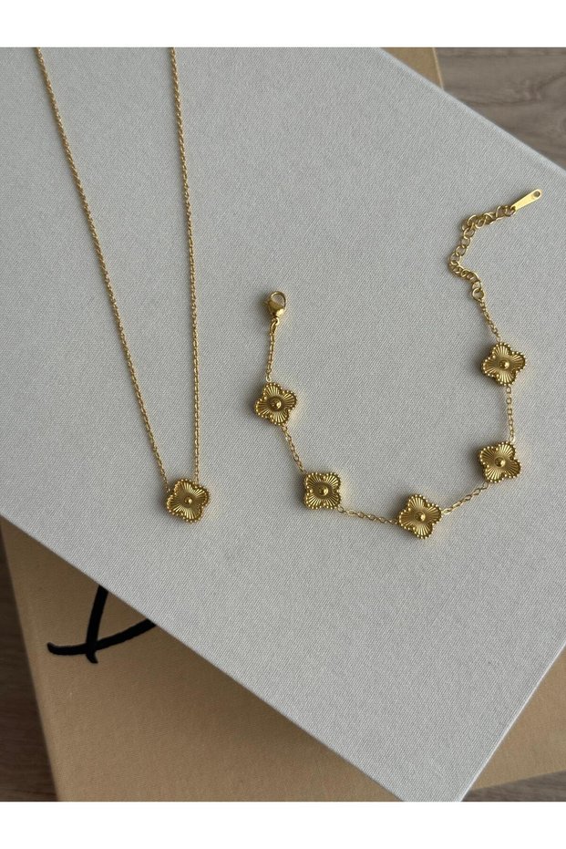 Steel Gold Unisex Necklace-Bracelet Set