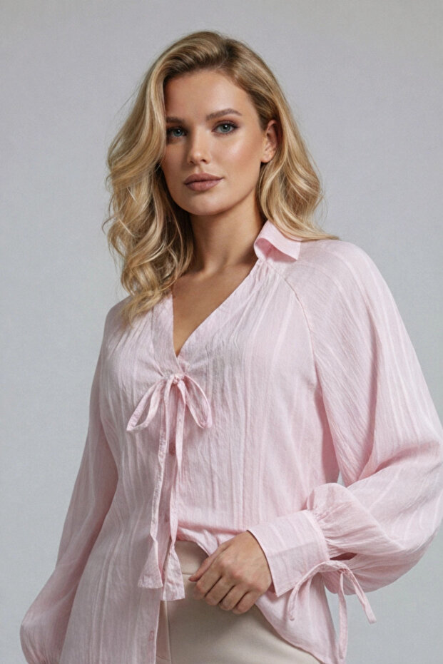 Women's Dusty Pink Tie-Dye Detailed V-Neck Shirt