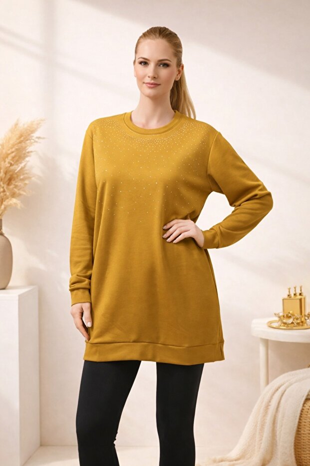 Women's Stone Detailed Comfortable Fit Casual Sweatshirt
