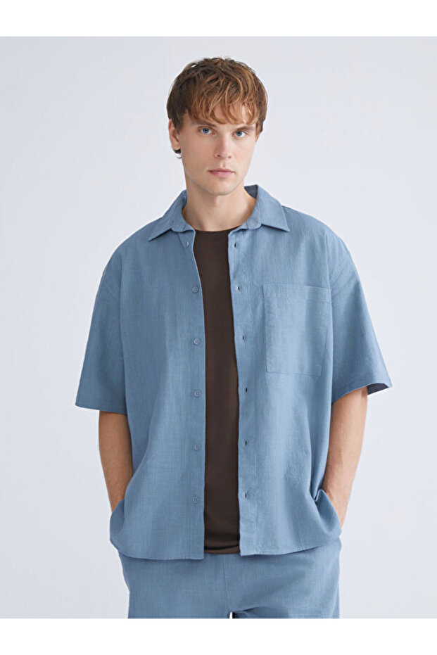 Esvab • Modern & Distinctive Comfortable Fit Short Sleeve Linen Look Men's Shirt