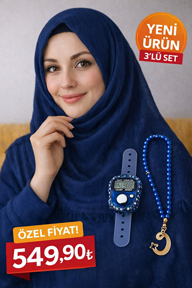 Luxury Worship Gift Set Digital Zikir Matik&Tesbih&Tülbent 3-Piece Religious Gift Set