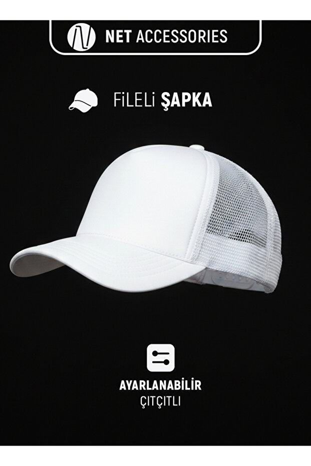 Net Tekstil Beyaz Fileli Ayarlanabilir Çıtçıtlı Spor Şapka Cap Unisex
