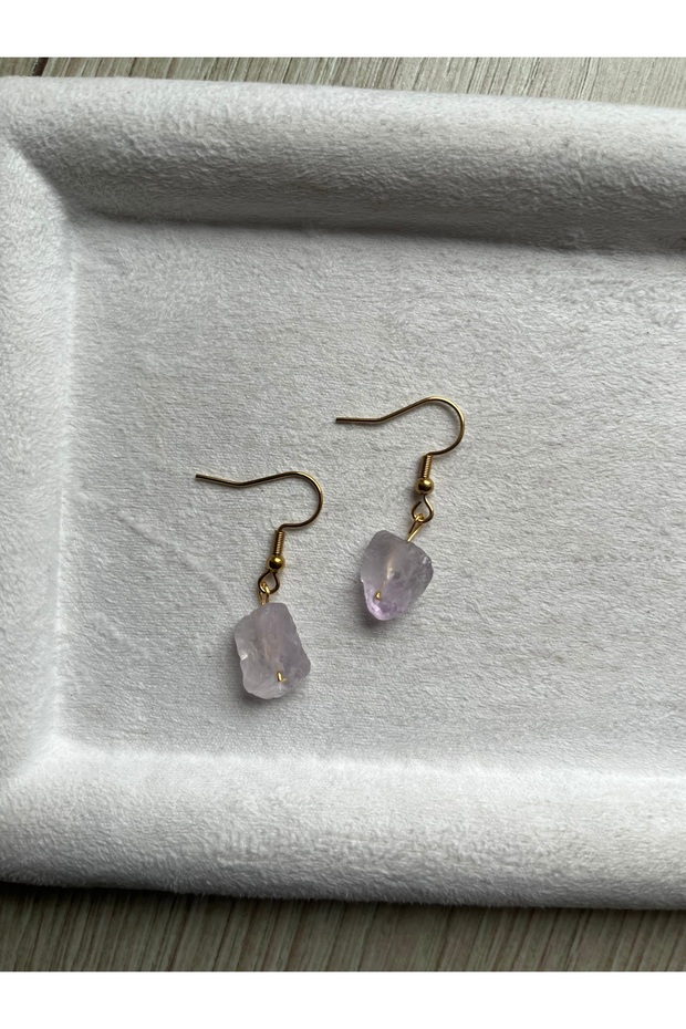Raw Amethyst Stone Gold Color Steel Standard Earrings Handmade