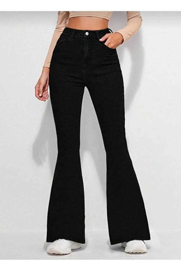 Linda Tall Flare Solmaz Black Spanish Jean Denim Pants