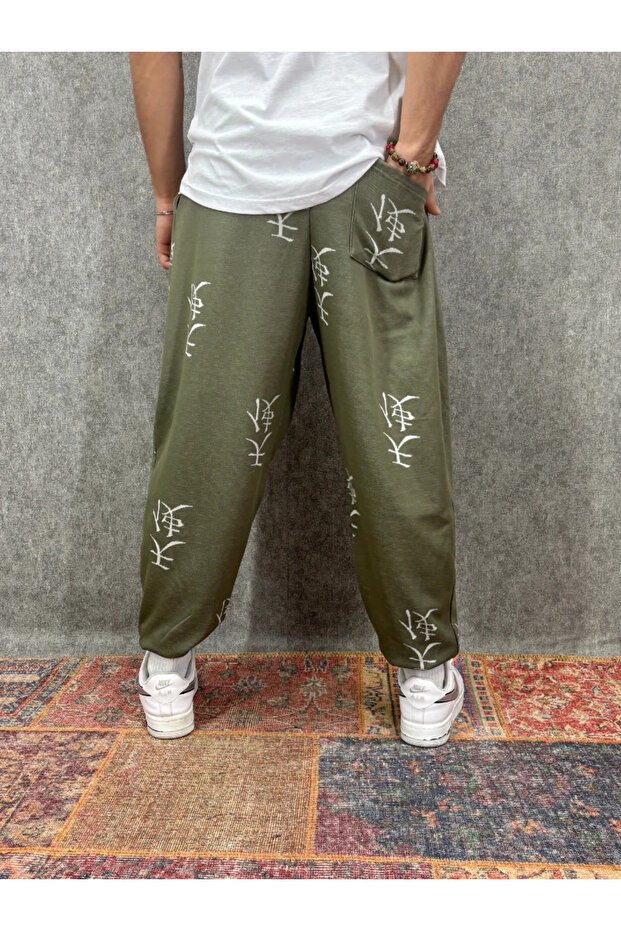 بنطلون نصف شالوار مطوي ومزين بنمط مع خصر مطاطي - 2