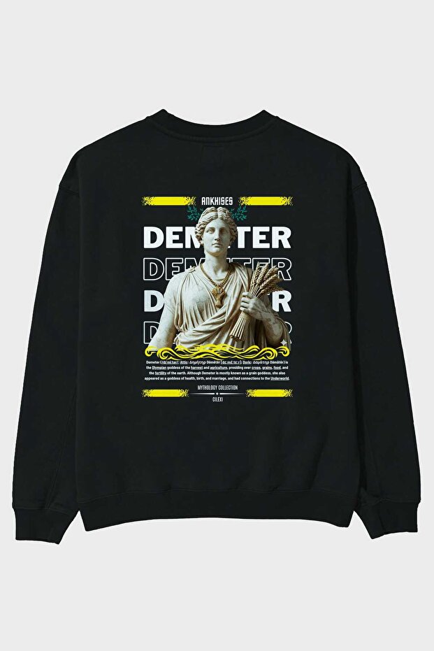 Demeter 1 Mythology Back Printed Black Oversize Sweatshirt Men Women Crew Neck