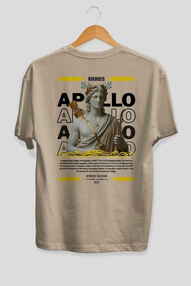 Apollo 2 Mythology Back Printed Beige Oversize T-Shirt Men Women Cotton Crew Neck Tshirt