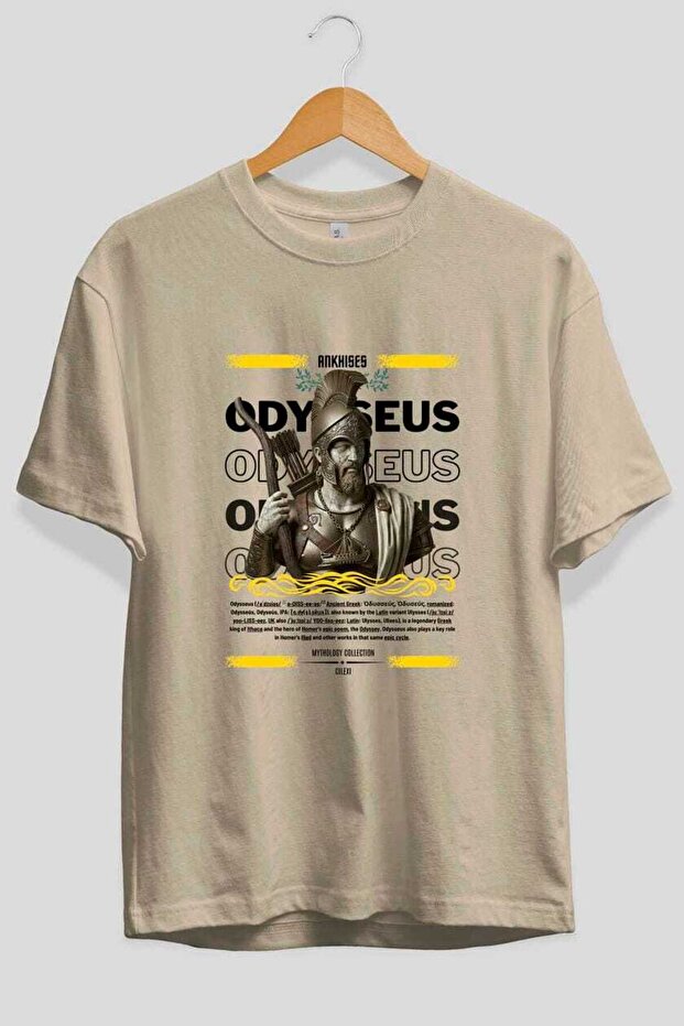 Odysseus 1 Mythology Front Printed Beige Oversize T-Shirt Men Women Cotton Crew Neck Tshirt