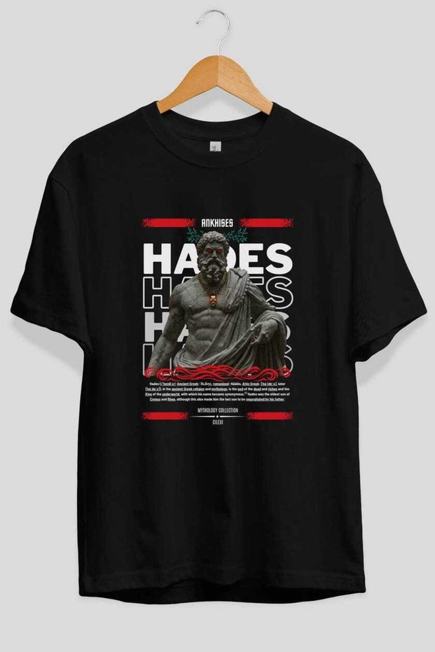 Hades 3 Mythology Front Printed Black Oversized T-Shirt Men Women Cotton Crew Neck Tshirt