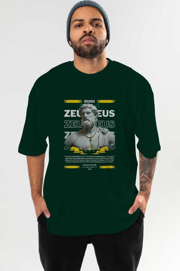 Zeus 3 Mythology Front Printed Green Oversize T-Shirt Men Women Cotton Crew Neck Tshirt