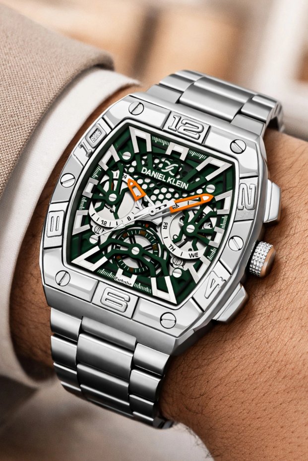 Exclusive Steel Cord&Case Men's Wristwatch with Bracelet Gift Silver-Green Zmdk1217