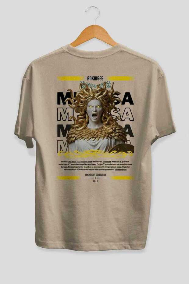 Medusa 1 Mythology Back Printed Beige Oversize T-Shirt Men Women Cotton Crew Neck Tshirt