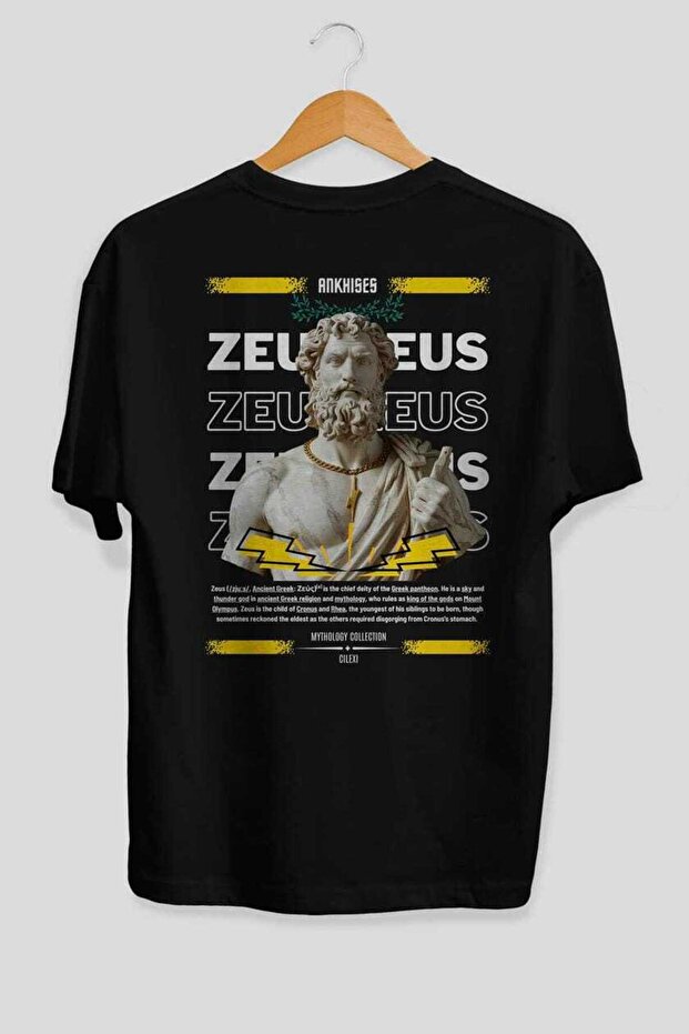 Zeus 4 Mythology Back Printed Black Oversize T-Shirt Men Women Cotton Crew Neck Tshirt