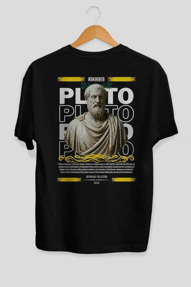 Plato 1 Mythology Back Printed Black Oversize T-Shirt Men Women Cotton Crew Neck Tshirt