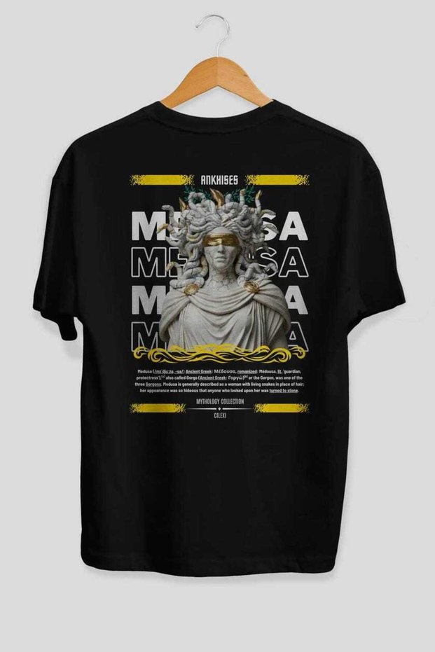 Medusa 2 Mythology Back Printed Black Oversize T-Shirt Men Women Cotton Crew Neck Tshirt