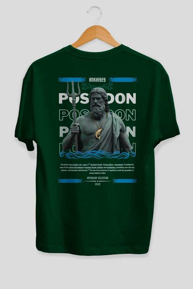 Poseidon 2 Mythology Back Printed Green Oversize T-Shirt Men Women Cotton Crew Neck T-Shirt