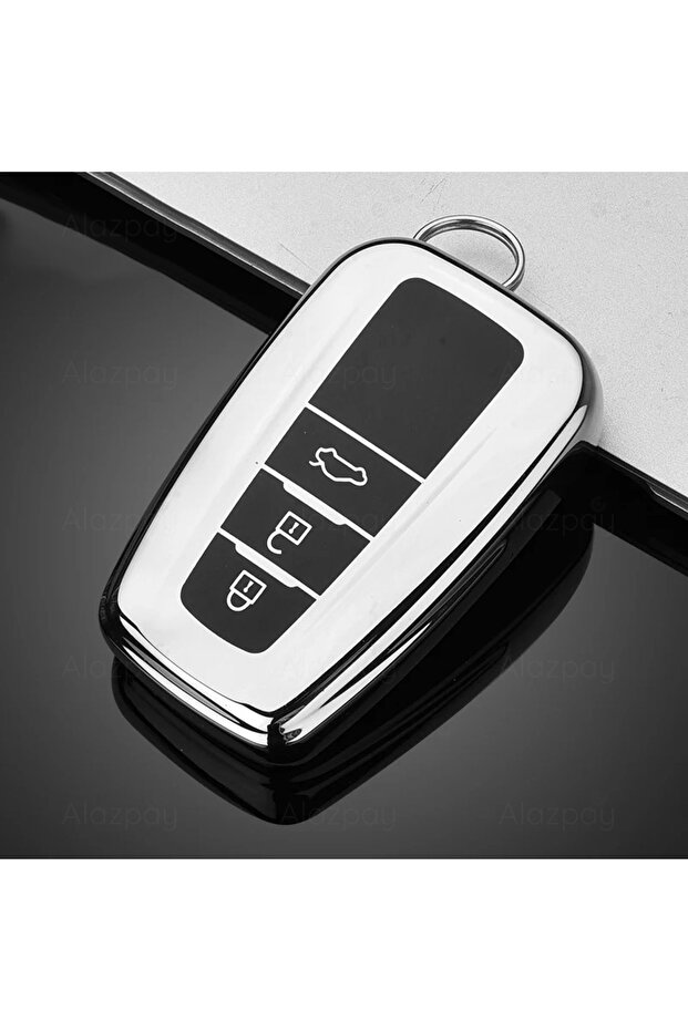 Toyota Compatible Corolla, Rav4, Land, Cruiser, C-Hr, Glossy Tpu Key Case Cover (Silver)