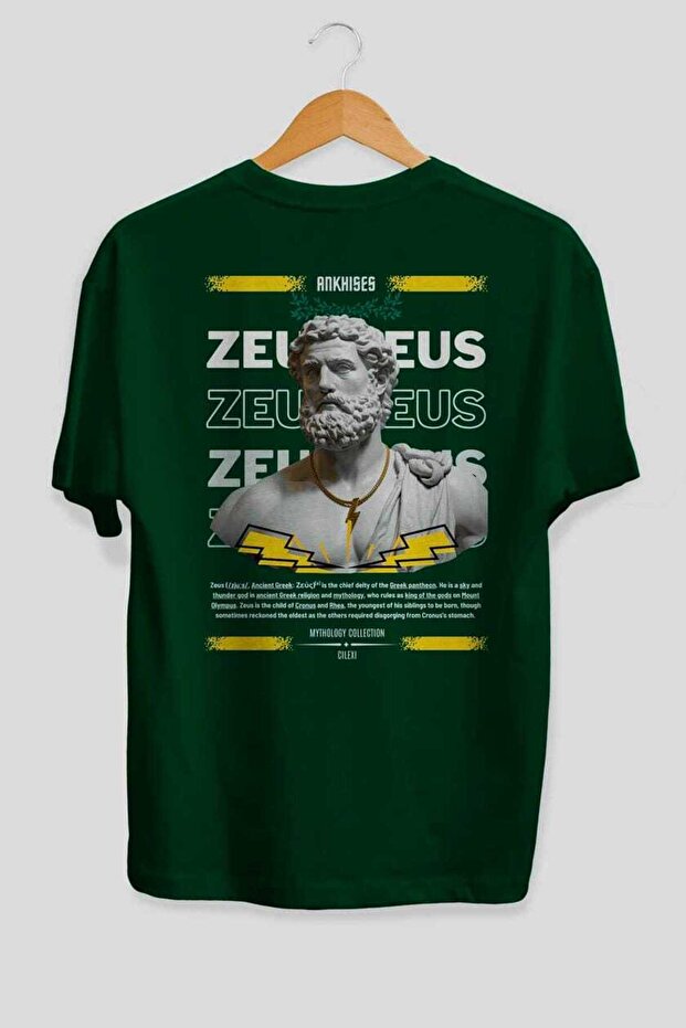 Zeus 2 Mythology Back Printed Green Oversize T-Shirt Men Women Cotton Crew Neck Tshirt