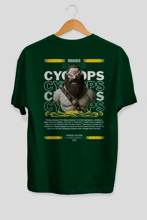 Cyclopes 1 Mythology Back Printed Green Oversize T-Shirt Men Women Cotton Crew Neck T-Shirt