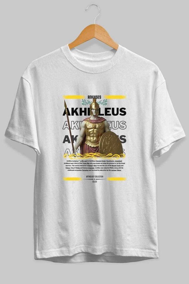 Akhilleus 1 Mythology Front Printed White Oversize T-Shirt Men Women Cotton Crew Neck Tshirt