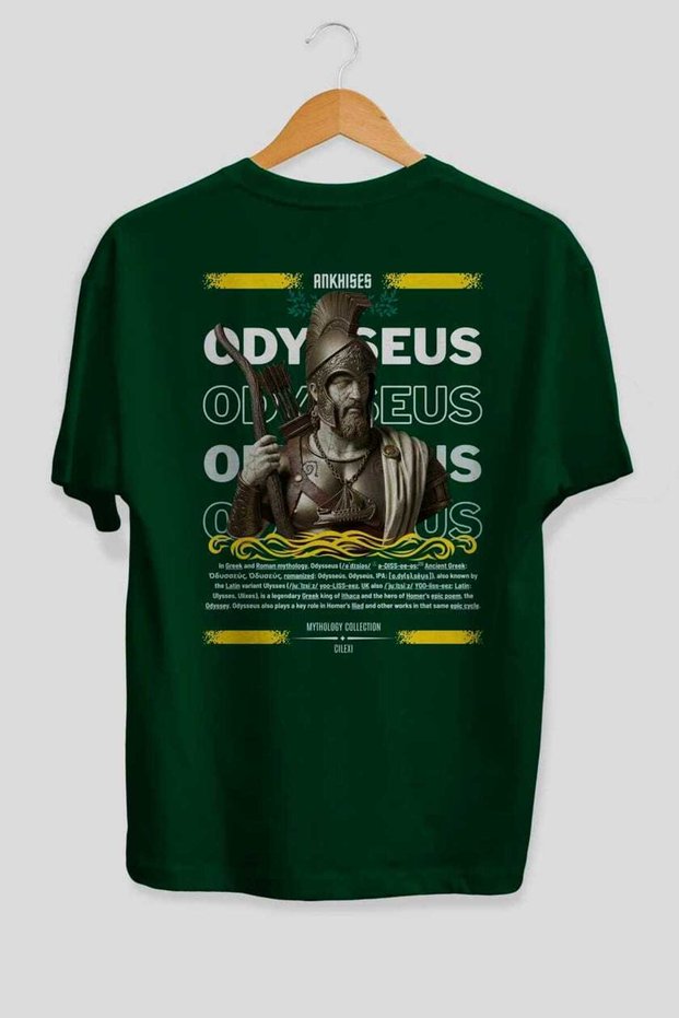 Odysseus 1 Mythology Back Printed Green Oversize T-Shirt Men Women Cotton Crew Neck Tshirt