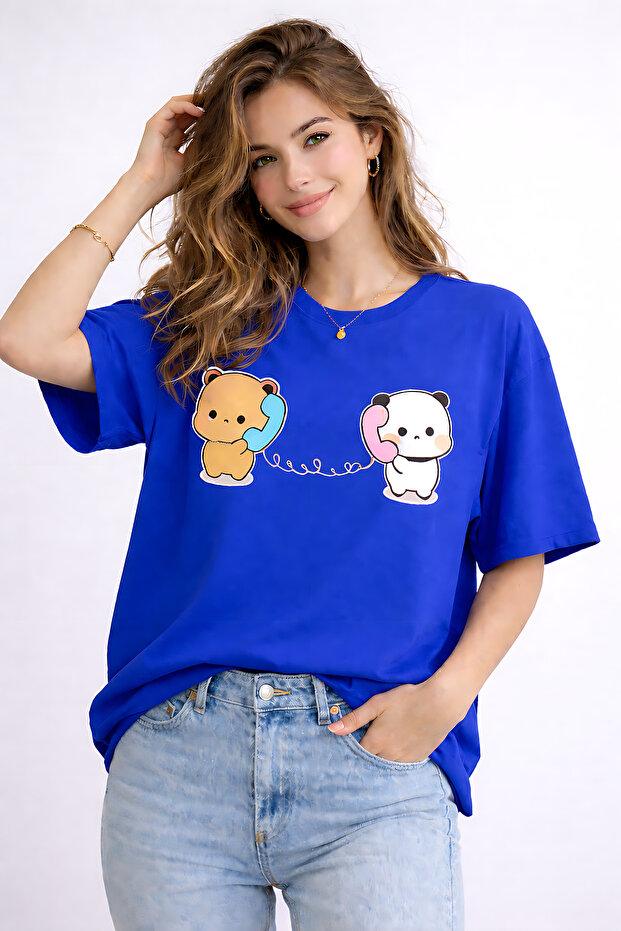Cute Teddy Bear Character Printed Cotton Relaxed Fit Round Neck Unisex T-Shirt
