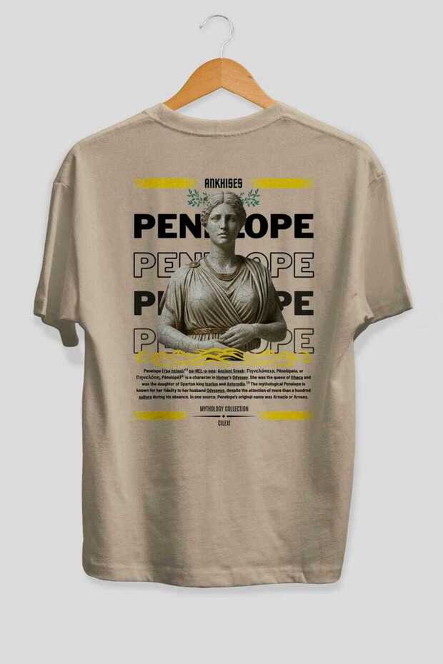 Penelope 1 Mythology Back Printed Beige Oversize T-Shirt Men Women Cotton Crew Neck Tshirt