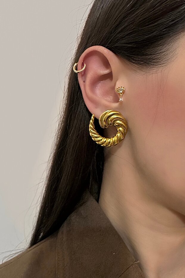 Steel Serrated Spiral 2-Piece Earrings