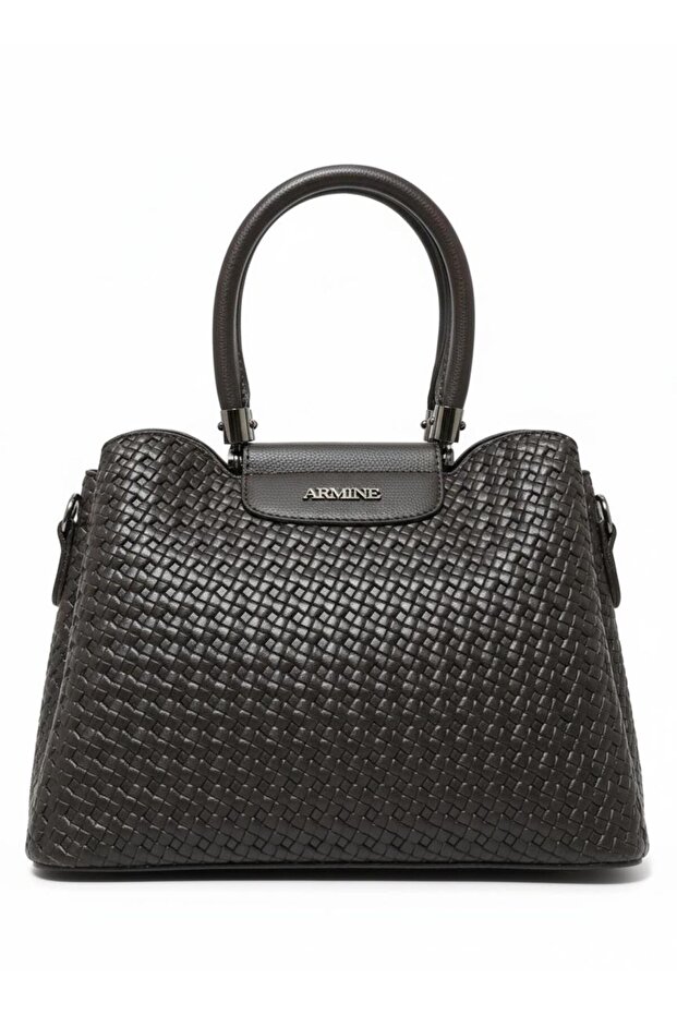 342 Black Braided Women's Hand Shoulder Bag Brown Knitted