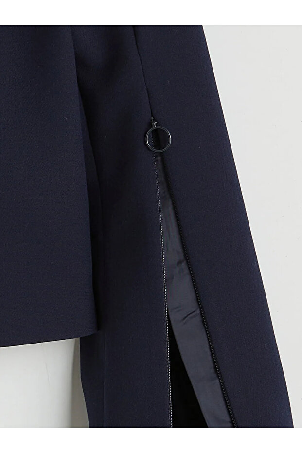 Navy Blue Easy-To-Wear Women's Crop Blazer Jacket with Zipper on the Sleeve
