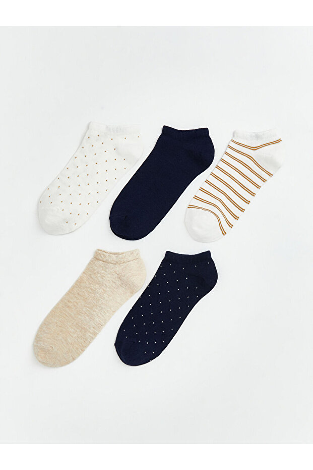 Ecru Patterned Women's Booties Socks 5-Piece