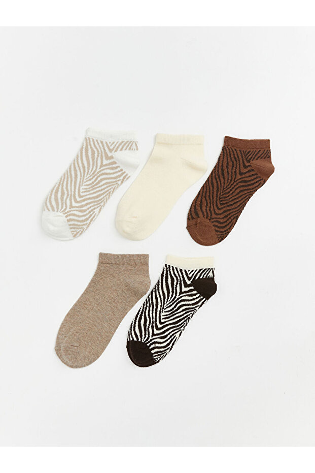 Ecru Patterned Women's Booties Socks 5-Piece