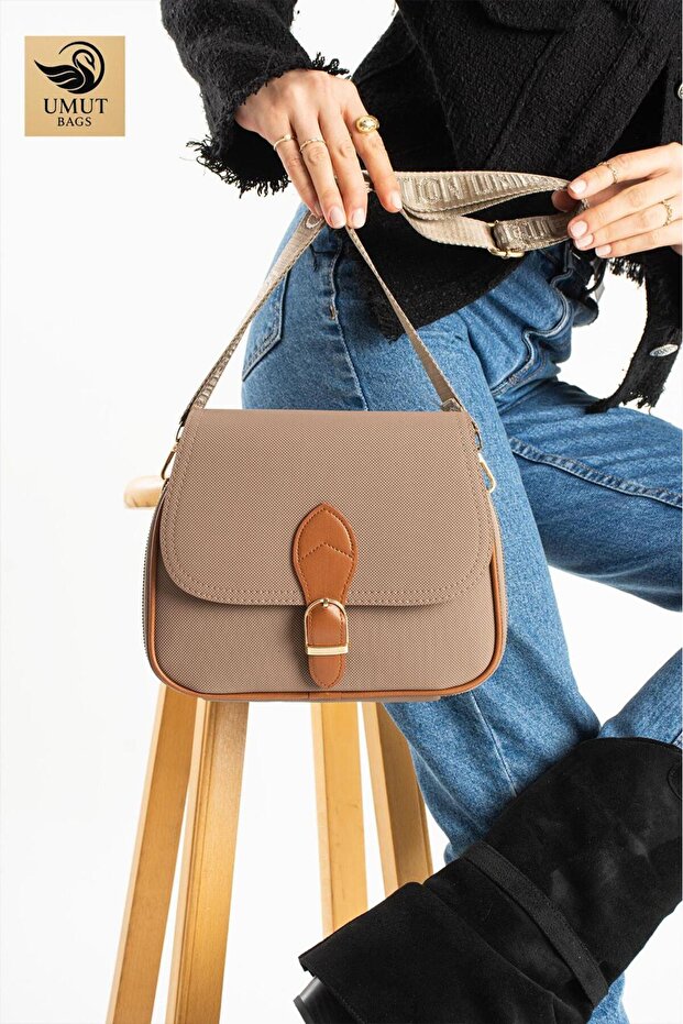 Navy Blue 4-Pocket Flap Bag with Webbing Straps, Zipper and Snap Closure, Handbag and Shoulder Bag