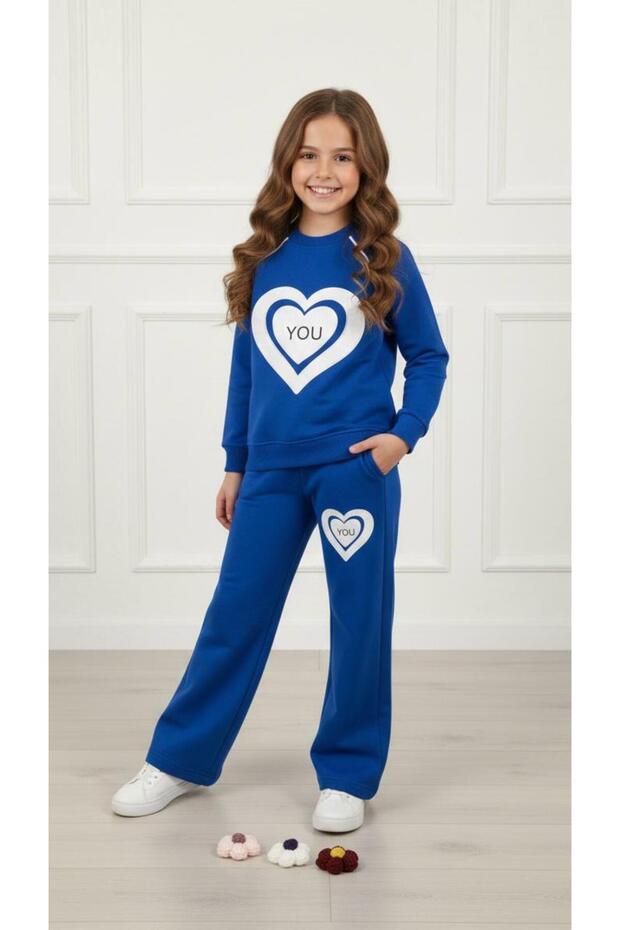 Girls' Tracksuit Set (Heart Embroidery, Embroidered)