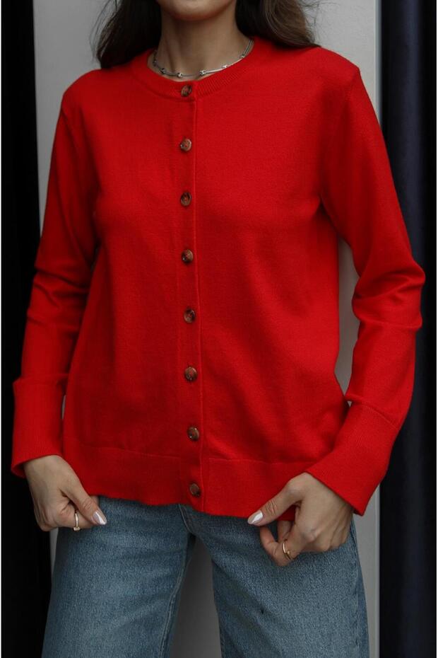 Kırmızı Rickles Düğmeli Basic Hırka - 3