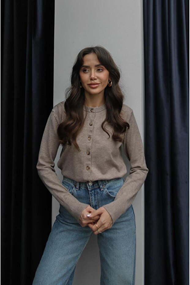 Bej Rickles Düğmeli Basic Hırka - 4