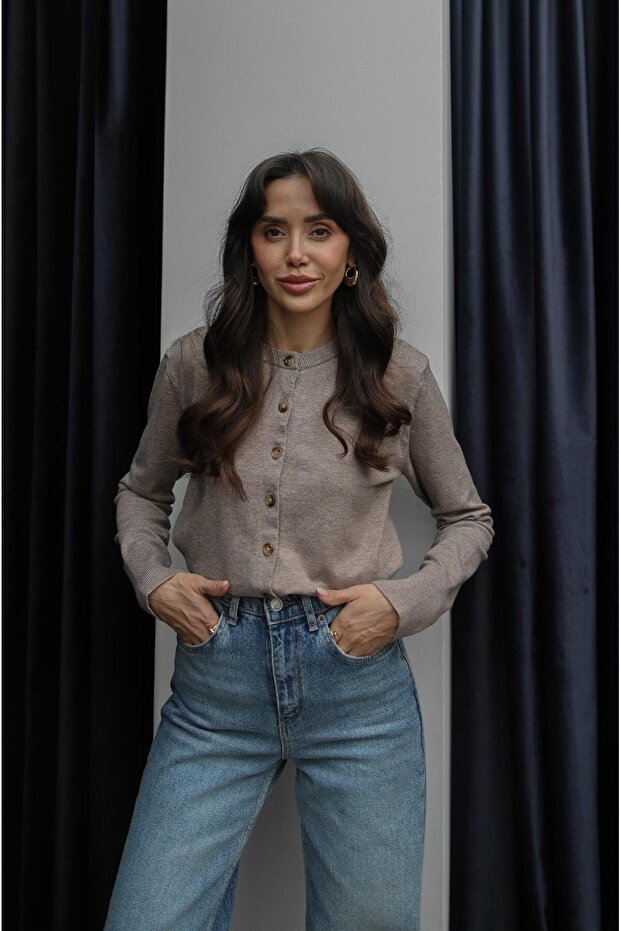 Bej Rickles Düğmeli Basic Hırka - 1