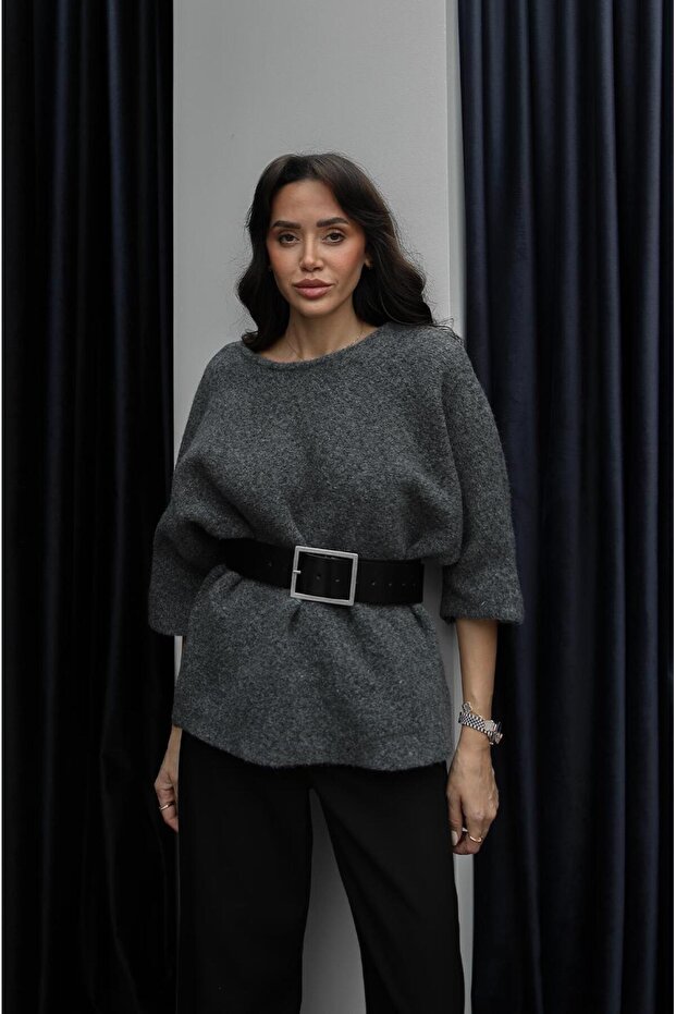 Gray Sweater with Lace Detail on the Back