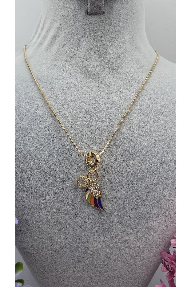 Gold Color Rainbow Angel Wing Steel Zircon Stone Necklace Non-Tarnishable - 45 cm