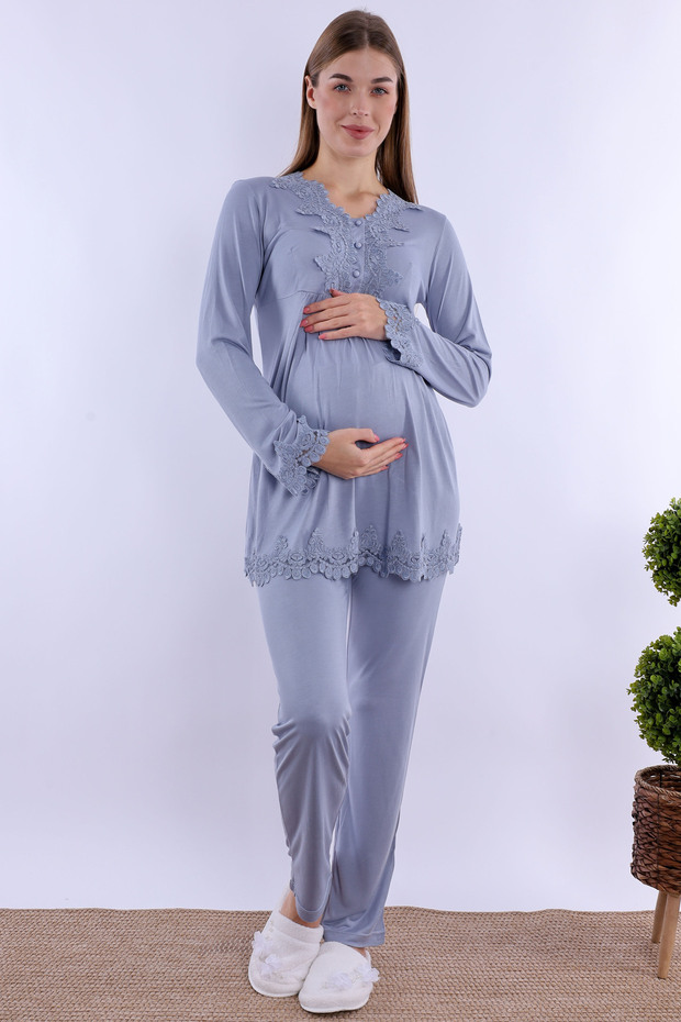 Cotton Maternity and Postpartum Pajama Set with Breastfeeding Features Carpediem | Elastic Waistband - Blue
