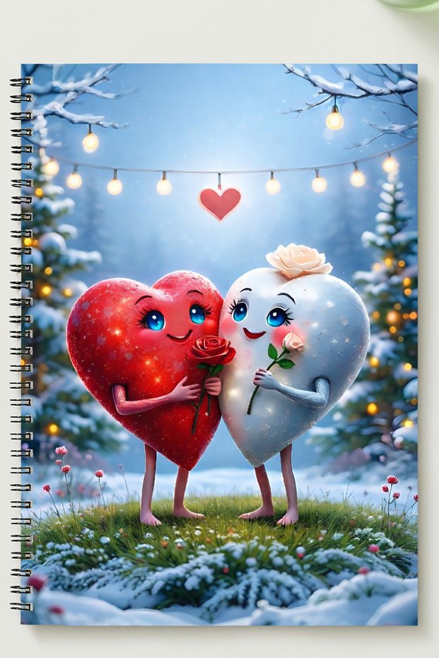 Valentine's Day (Couple Themed) A5 Metal Spiral Bound Unlined Cardboard Cover Couple Themed Notebook