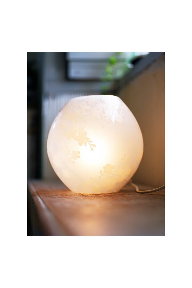 مصباح طاولة، أبيض بنقشة أزهار الكرز، 18 سم - 2