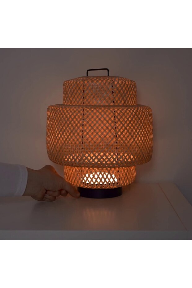 مصباح طاولة LED، مصنوع من الخيزران/يدوي، قابل لتعديل شدة الإضاءة - 2